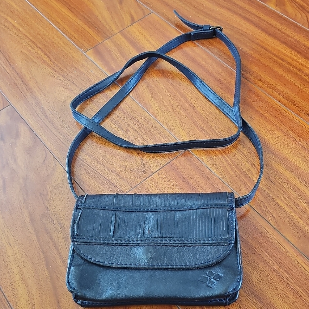 Patricia Nash Black Leather Crossbody Bag with Adjustable Strap